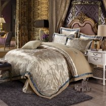 Khaki and Silver Sequin Rococo Pattern Vintage Victorian Style Royal Style Luxury Jacquard Satin Full, Queen Size Bedding Sets