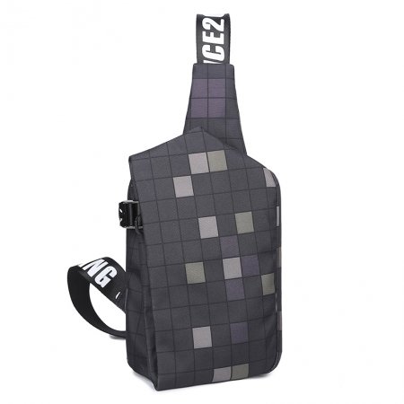 Dark Gray and White Canvas Casual Travel Hiking Crossbody Shoulder Chest Bag Hipster Plaid Print Masculine Men Anti Theft Sling Backpack