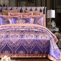 Luxury Purple and Gold Ethnic Pattern Royal Style Noble Excellence Exotic Jacquard Satin Full, Queen Size Bedding Sets