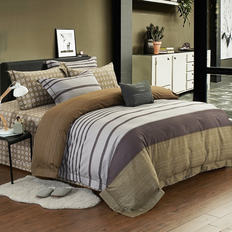 Retro Copper Brown Gray and White Ticking Stripe Print Shabby Chic 100