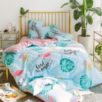 Light Blue Turquoise and Pink Tropical Flamingo and Leaf Print Beautiful Animal Themed Cute Style Twin, Full Size Bedding Sets