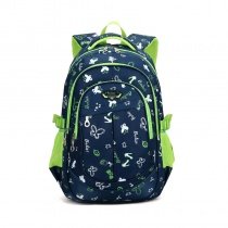 Black White and Lime Green Polyester Boys Pupil School Book Bag Butterfly Anchor Monogrammed Leaf Print Campus Backpack