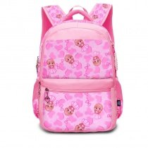Hot Pink and Blush Polyester Elegant Girls Pupil School Book Bag Polka Dot Bow Heart Print Preppy Campus Backpack