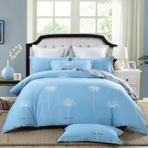Sky Blue and White Monogrammed Dandelion Print Simply Chic Full Size Cotton Bedding Sets