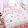 Blush Pink White and Red Christmas Tree Print Attached Dust Ruffle Shabby Chic Ruched Elegant Girls Twin, Full, Queen Size Bedding Sets