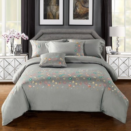 Gray Yellow and Green Flower Pattern Simply Masculine Vintage Full, Queen Size Bedding Sets