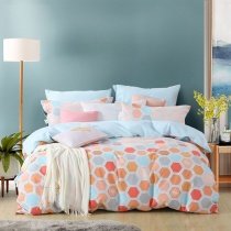 Hipster Light Blue Coral and Orange Polka Dot Print Abstract Unique Modern Chic Twin, Full, Queen Size Bedding Sets