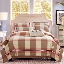 Beige and Brown Gingham Plaid Shabby Chic Full, Queen Size Bedding Sets