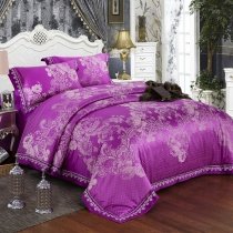 Girls Sparkle Luxury Flower Jacquard Satin Full, Queen Size Bedding Sets