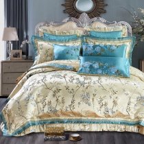 Botanical Weed Shiny Rustic Chic Jacquard Satin Full, Queen Size Bedding Sets
