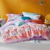 Coral Pink Blue and White Building Print Modern Town Scene Full, Queen Size Bedding Sets
