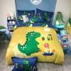 Green and Yellow Dinosaur Print Hipster Animal Themed Twin, Full, Queen Size Bedding Sets for Girls Boys Children