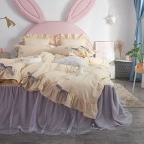 Girly Yellow and Gray Lace and Bow Elegant Noble Excellence Embroidered Full, Queen Size Bedding Sets