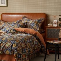 Brown Yellow and Blue Retro Indian Bohemian Gypsy Themed Full, Queen Size Bedding Sets