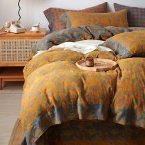 Rust Orange and Brown Ginkgo Leaf Print Farmhouse Style Vintage Shabby Chic Full, Queen Size Bedding Sets