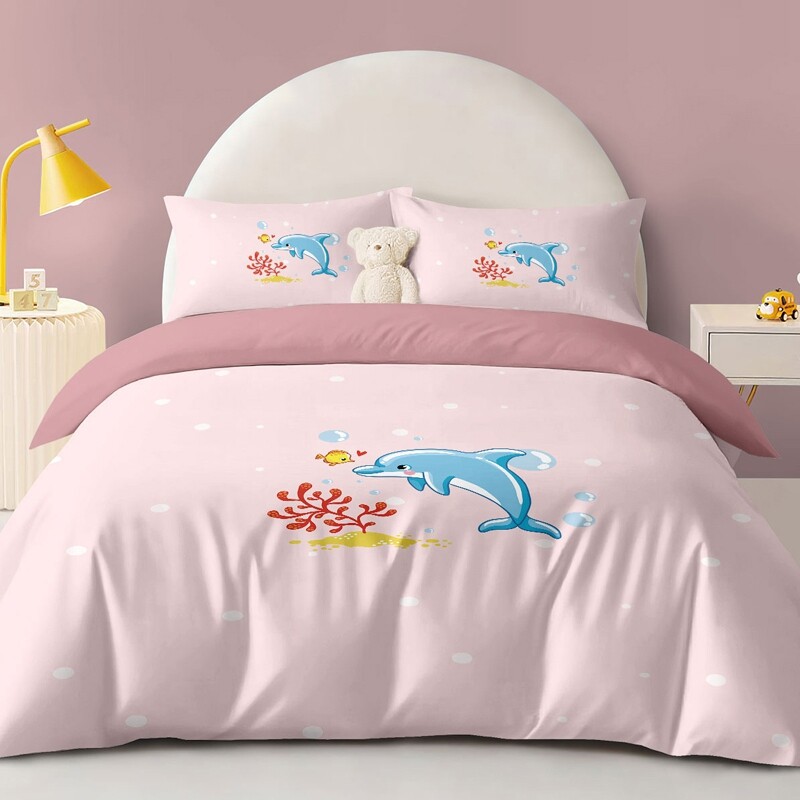 Pink and Blue Dolphin Pattern Girls Twin, Full Size Bedding Sets