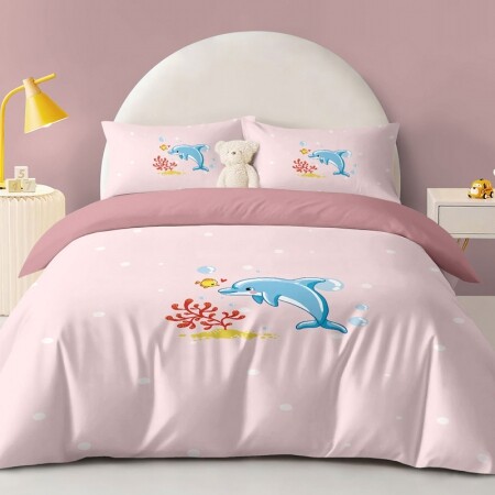 Pink and Blue Dolphin Pattern Girls Twin, Full Size Bedding Sets