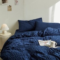 Midnight Blue Seersucker Modern Full, Queen Size Bedding Sets
