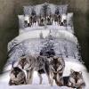 Grey White and Brown Wild Animal Wolf Print on Snow Scene in Forest 3D Design Full Size Bedding Sets