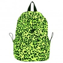 Fluorescent Green and Yellow Leopard Print Polyester Waterproof Bucket-shaped Backpack Casual Women 10 Inch Laptop Bag