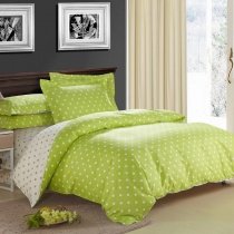 Lime Green and Beige Fashion Polka Dots Cute Style Abstract Personalized Teen Girls and Boys 100% Cotton Full, Queen Size Bedding Sets