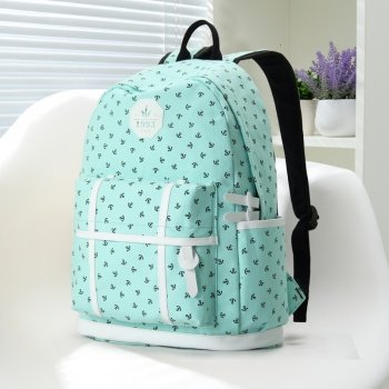 Turquoise Green Canvas with White Leather Trim Anchor Print Cute Girls  School Backpack Vogue Sewing Pattern Women 14 Inch Laptop Bag -  EnjoyBedding.com