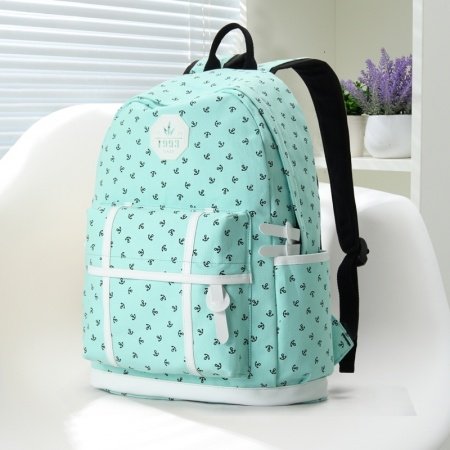 Turquoise Green Canvas with White Leather Trim Anchor Print Cute Girls ...