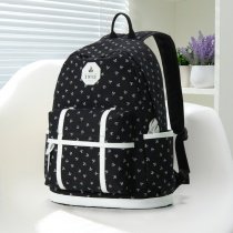Black Canvas with White Leather Trim Nautical Themed Anchor Printed Girls School Backpack Modern Elegant Sewing Pattern Travel Bag