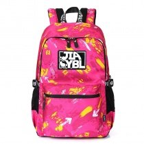 Stylish Durable Oxford Casual Travel Backpack Magenta Red Yellow Paint Splatter Contracted Trendy Preppy Style Junior School Bag