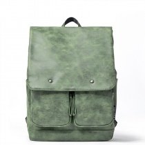 Solid Sea Green Water-proof PU Leather Vintage Stylish Flap School Backpack Sequined Sewing Pattern England Style Casual Travel Bag