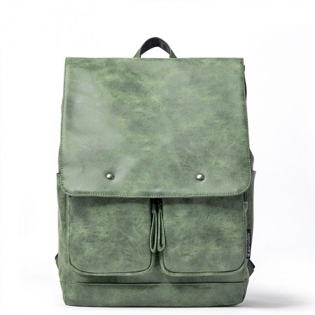 Solid Sea Green Water-proof PU Leather Vintage Stylish Flap School Backpack Sequined Sewing Pattern England Style Casual Travel Bag