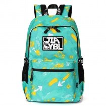 Stylish Oxford Preppy Style School Backpack Turquoise Green Yellow Paint Splatter Trendy Outdoor Sport Casual Zipper Travel Bag