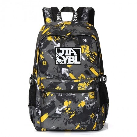 Durable Oxford Trendy Preppy Style Junior School Backpack Black Grey Yellow Stylish Paint Splatter Zipper Casual Travel Bag