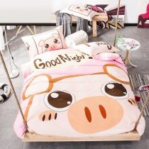 Coffee Cream and Baby Pink Pig Print Farm Animal Cute Style Cartoon 100% Cotton Twin, Full Size Bedding Sets for Girls