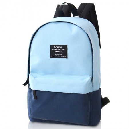 Durable Dark Blue Sky Blue Canvas Junior Preppy School Book Bag Boutique Simply Chic Color Blocking Casual Travel Hiking Laptop Backpack