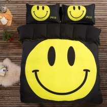 Black and Yellow Smiley Face Print Emoji Pattern Hipster Style Shabby Chic Personalized 100% Polyester Twin, Full, Queen Size Bedding Sets