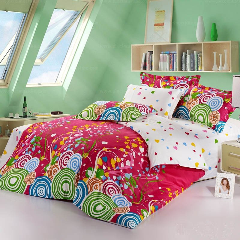 Lime Green Blue and Red Colorful Circles and Victorian Heart Print Full