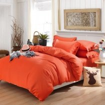 Pure Orange-red Solid Colored Plain Colored Stylish 4 Pieces 100% Organic Cotton Twin, Full, Queen Size Bedding Sets