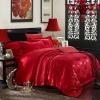 Dark Red Yorkshire Rose Pattern Romantic and Elegant Embroidered Design Upscale Jacquard Satin Fabric Full, Queen Size Bedding Sets