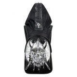 Black Embossed Leather Metallic Silver Pirate Masculine Large Travel Backpack Personalized Punk Skull Studded Cool Boys School Book Bag