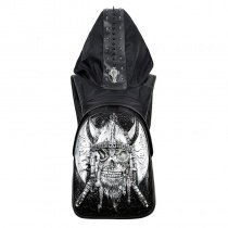 Black Embossed Leather Metallic Silver Pirate Masculine Large Travel Backpack Personalized Punk Skull Studded Cool Boys School Book Bag