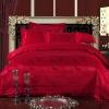 Sequin Solid Red Victorian Rose Pattern Beautiful Noble Excellence Elegant Jacquard Satin Full, Queen Size Bedding Sets
