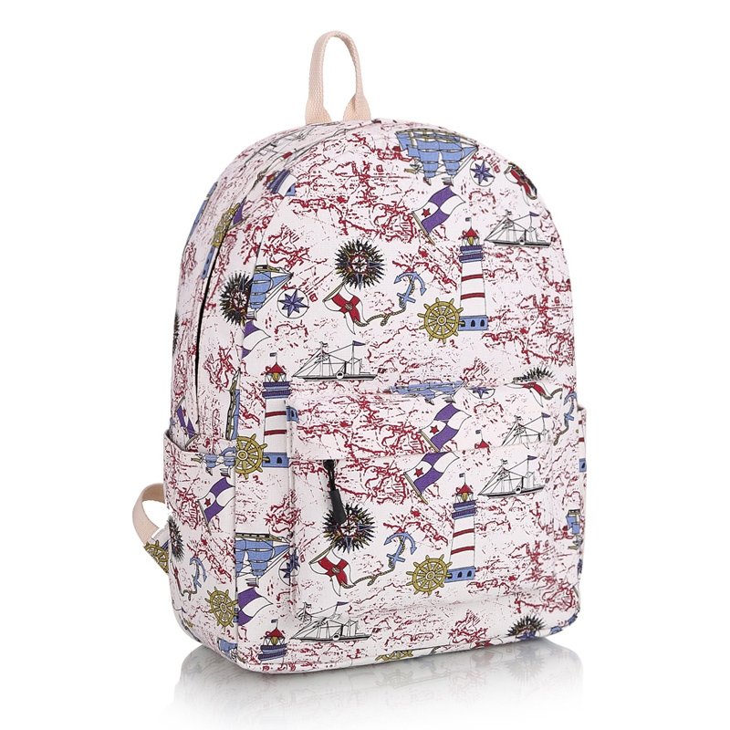 Sturdy Navy Blue White and Red Canvas Kids School Backpack Nautical