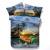 Beautiful Bright Colorful Boat and Palm Tree Print Tropical Hawaiian Style Ocean Themed Twin, Full, Queen, King Size Bedding Sets