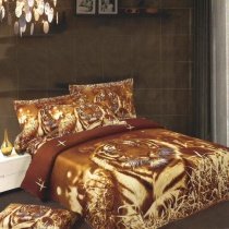 Brown and Rust Orange Animal Tiger Print Jungle Safari Twin, Full Size Kids Bedding Sets for Boys and Girls