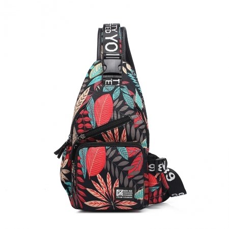Durable Colorful Polyester Women Crossbody Shoulder Chest Bag Tropical Hawaiian Leaf Print Sewing Pattern Small Casual Travel Sling Backpack