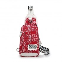 Cardinal Red Canvas with White Leather Men Crossbody Shoulder Chest Bag Hipster Monogrammed Anti Theft Small Sling Travel Backpack