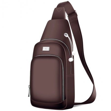 Coffee Brown Oxford Masculine Men Medium Crossbody Shoulder Chest Bag Vintage Sewing Pattern Sequin Casual Travel Hiking Sling Backpack