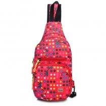 Coral Red Nylon Elegant Girls Small Crossbody Shoulder Chest Bag Fashion Polka Dot Print Casual Travel Hiking Cycling Sling Backpack