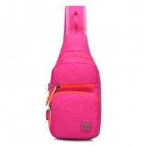 Rose Red Nylon Elegant Girls Small Crossbody Shoulder Chest Bag Korean Style Sewing Pattern Casual Travel Hiking Cycling Sling Backpack